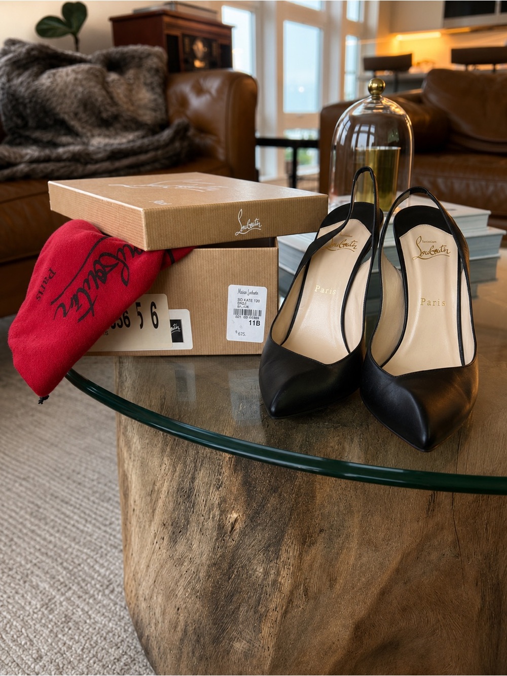 Christian Louboutin Black Leather Pointed Slingback Pumps